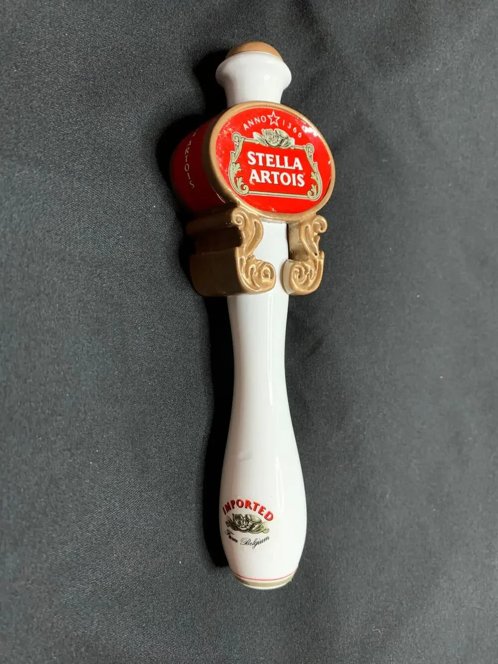 Stella Artois Beer Tap Handle White Red Gold Anno 1366 Belgium 8.25 Inch